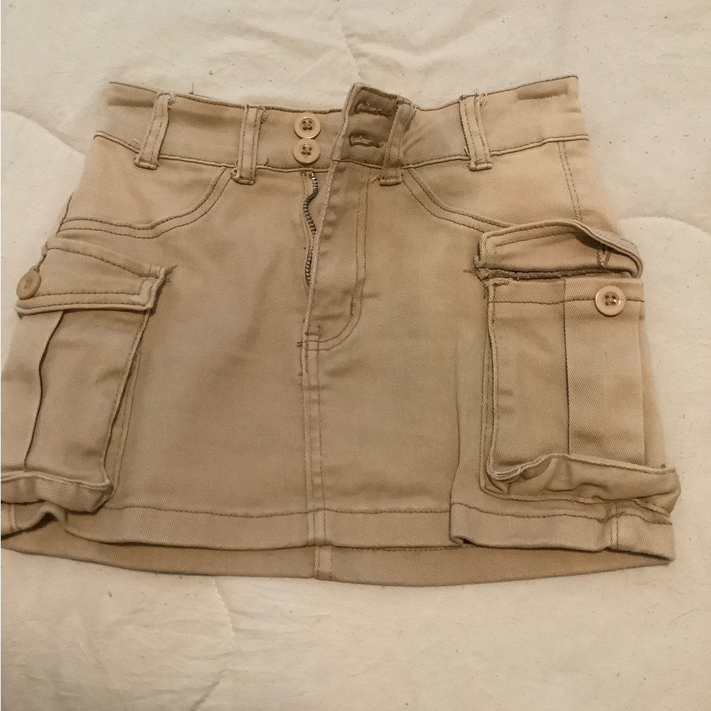 Beige Cargo Mini Skirt Shorts with Utility Pockets
